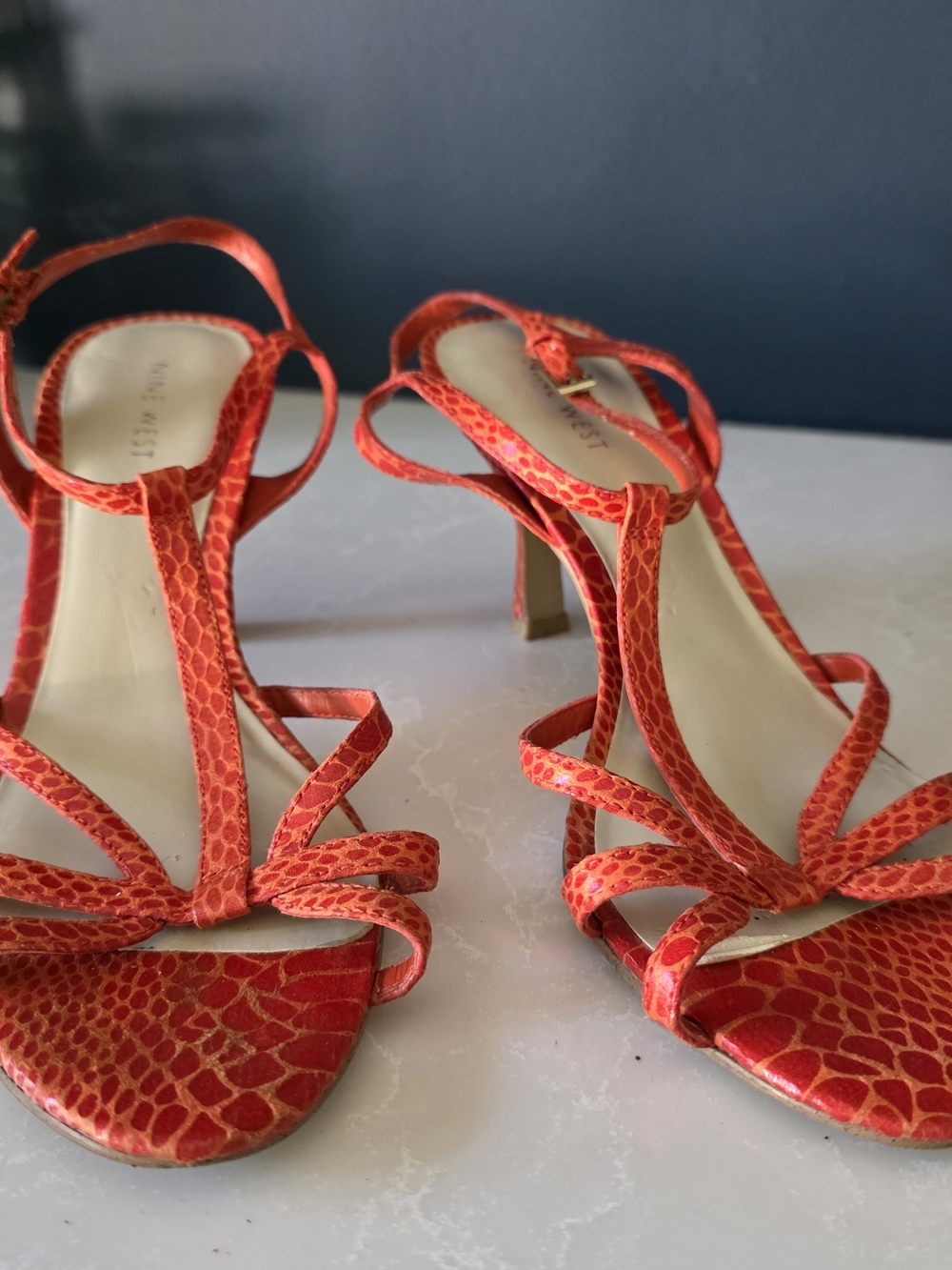 Nine West Orange Textured Strappy Heels